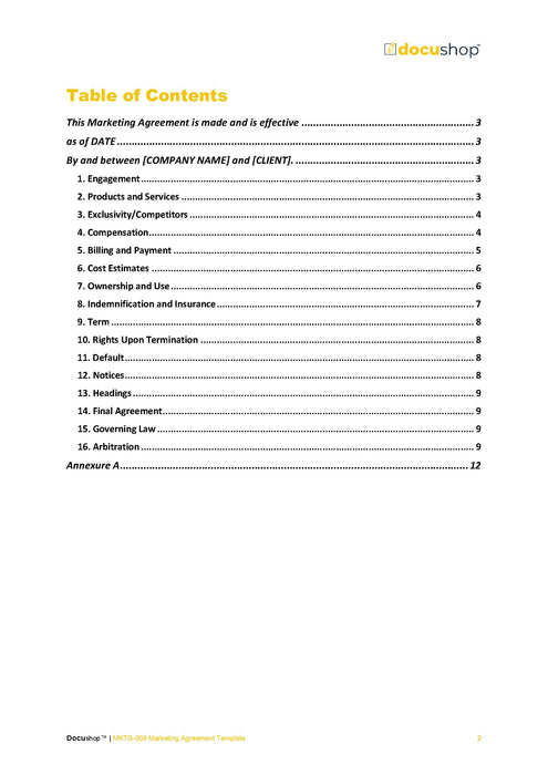 Marketing Contract Agreement Template Marketing Contract Agreement Template