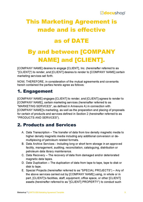 Marketing Contract Agreement Template Marketing Contract Agreement Template