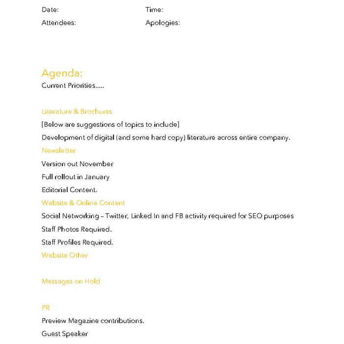 Marketing Meeting Agenda Marketing Meeting Agenda