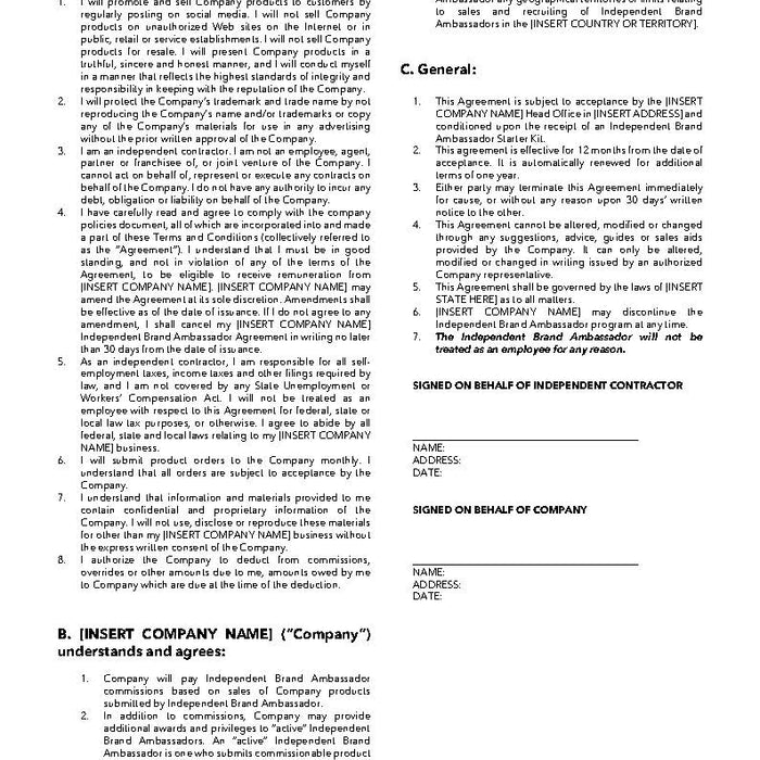 Independent Brand Ambassador Agreement Template Independent Brand Ambassador Agreement Template