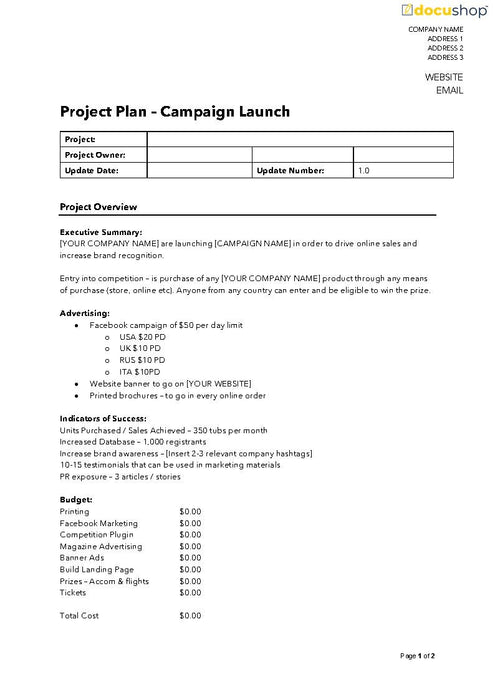 Marketing Campaign Project Launch Plan Template Marketing Campaign Project Launch Plan Template