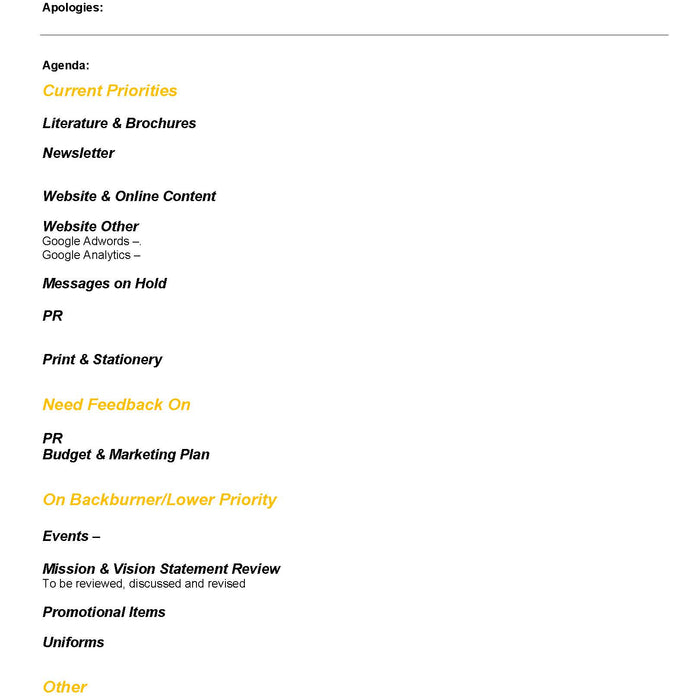 Marketing Meeting Agenda Marketing Meeting Agenda