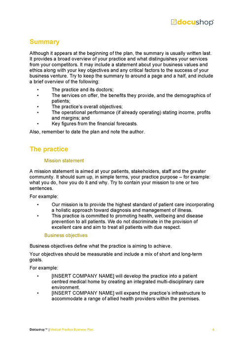 Medical Practice Business Plan Template