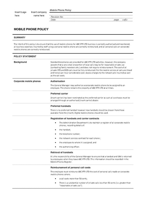 Mobile Phone Policy Mobile Phone Policy