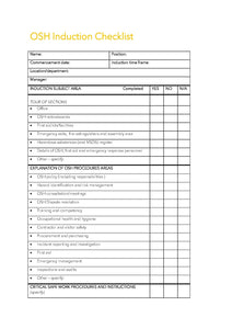 OSH Induction Checklist Template