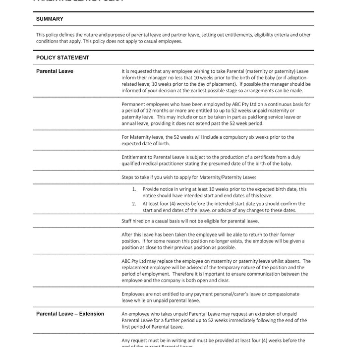 Parental Leave Policy Parental Leave Policy