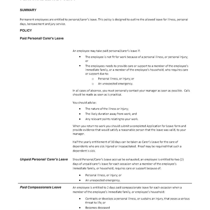Personal Leave Policy Personal Leave Policy