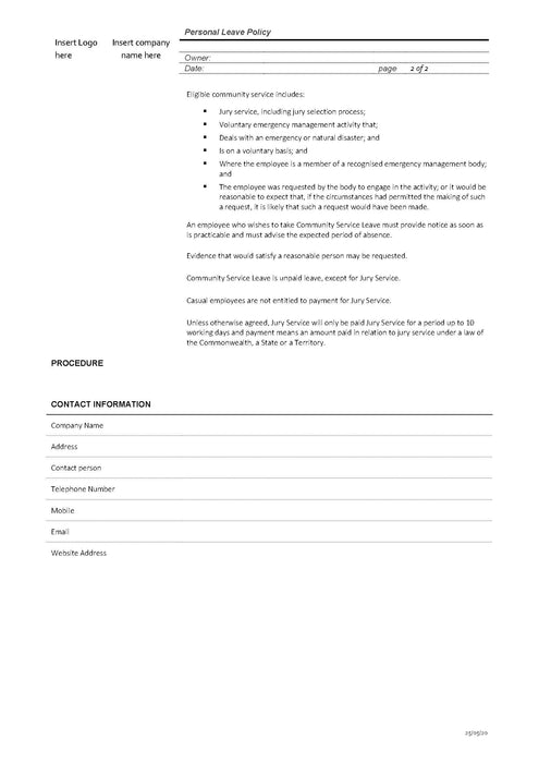 Personal Leave Policy Personal Leave Policy