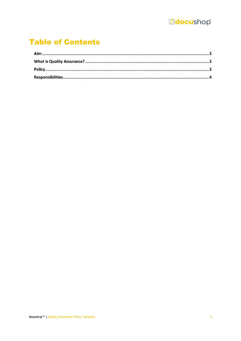 Quality Assurance Policy Template Quality Assurance Policy Template