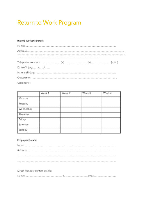 Return to Work Program Template Return to Work Program Template