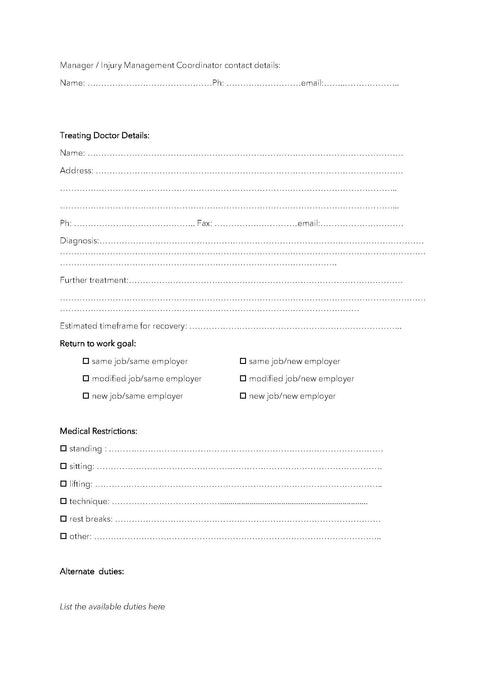 Return to Work Program Template Return to Work Program Template
