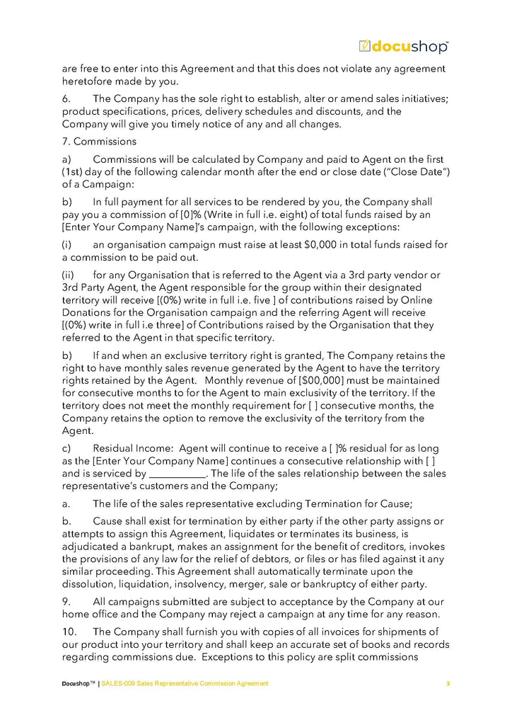 Sales Representative Commission Agreement Editable Template
