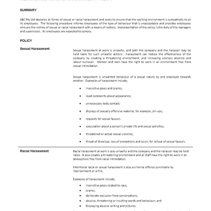 Sexual and Racial Harassment Policy Sexual and Racial Harassment Policy