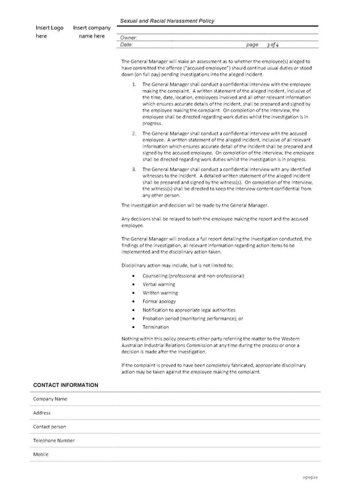 Sexual and Racial Harassment Policy Sexual and Racial Harassment Policy