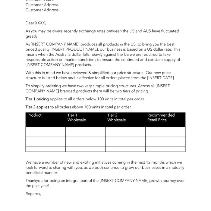 Supplier Price Increase Letter Template Supplier Price Increase Letter Template
