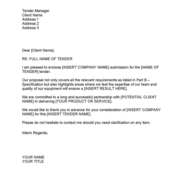 Tender Cover Letter Tender Cover Letter