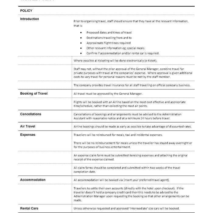 Travel Policy Travel Policy