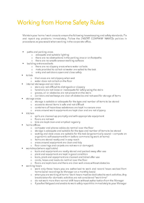 Working From Home Safety Rules Working From Home Safety Rules