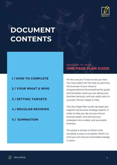 One Page Plan Template & Guide