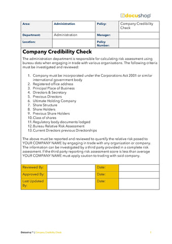 Company Credibility Check Template
