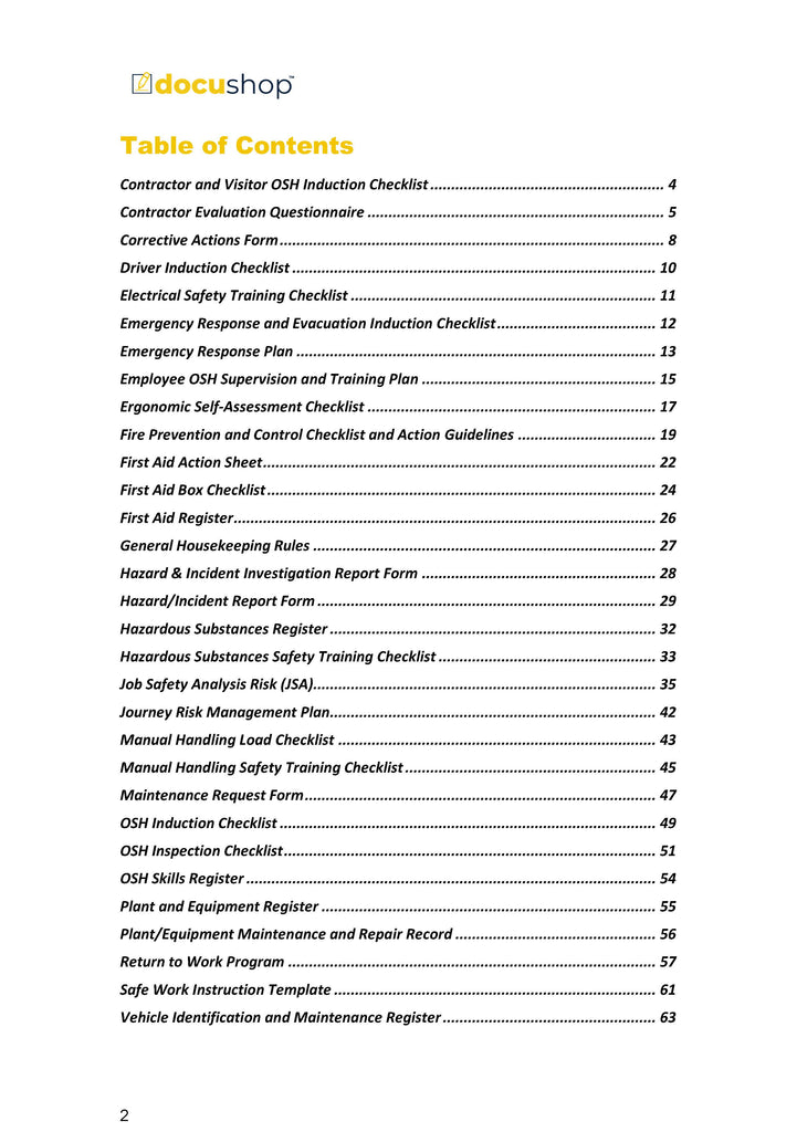 Complete Occupational Health & Safety Template & Guide Pack – docushop