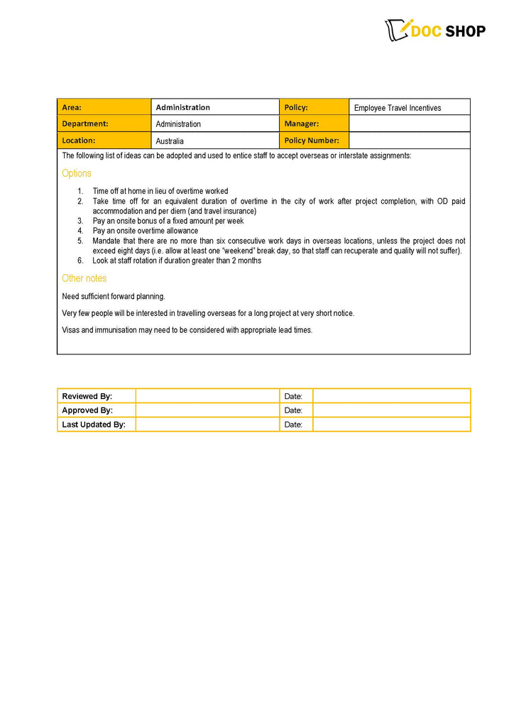 Employee Travel Incentives
