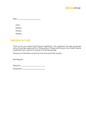Credit Account Approval Letter