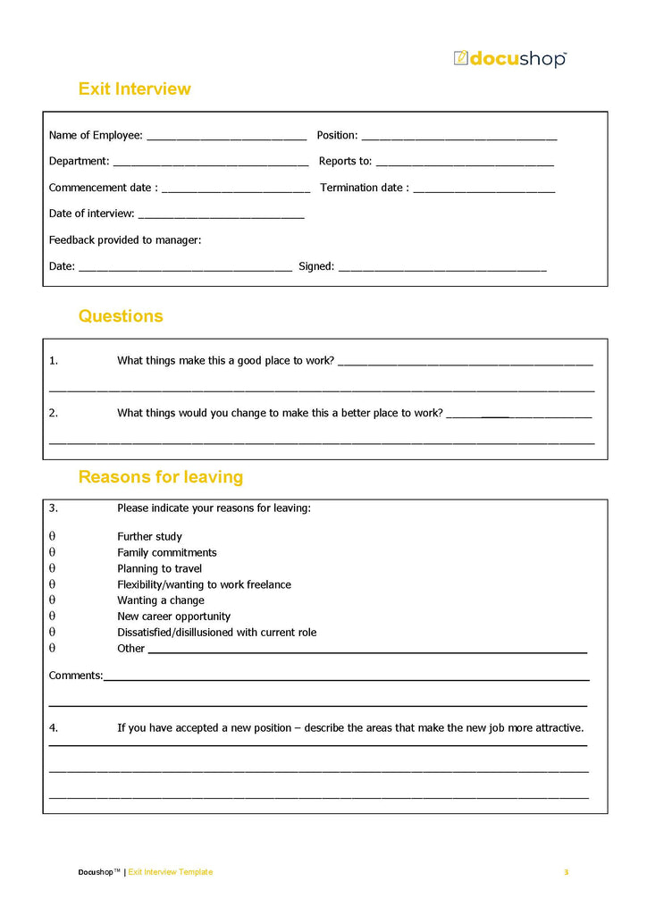 Compnay Exit Interview Example Exit Interview Template – docushop