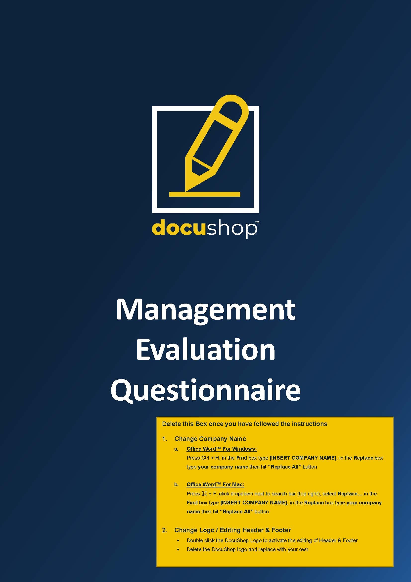 Management Questionnaire Management Evaluation Questionnaire Template - Editable Word Document ...