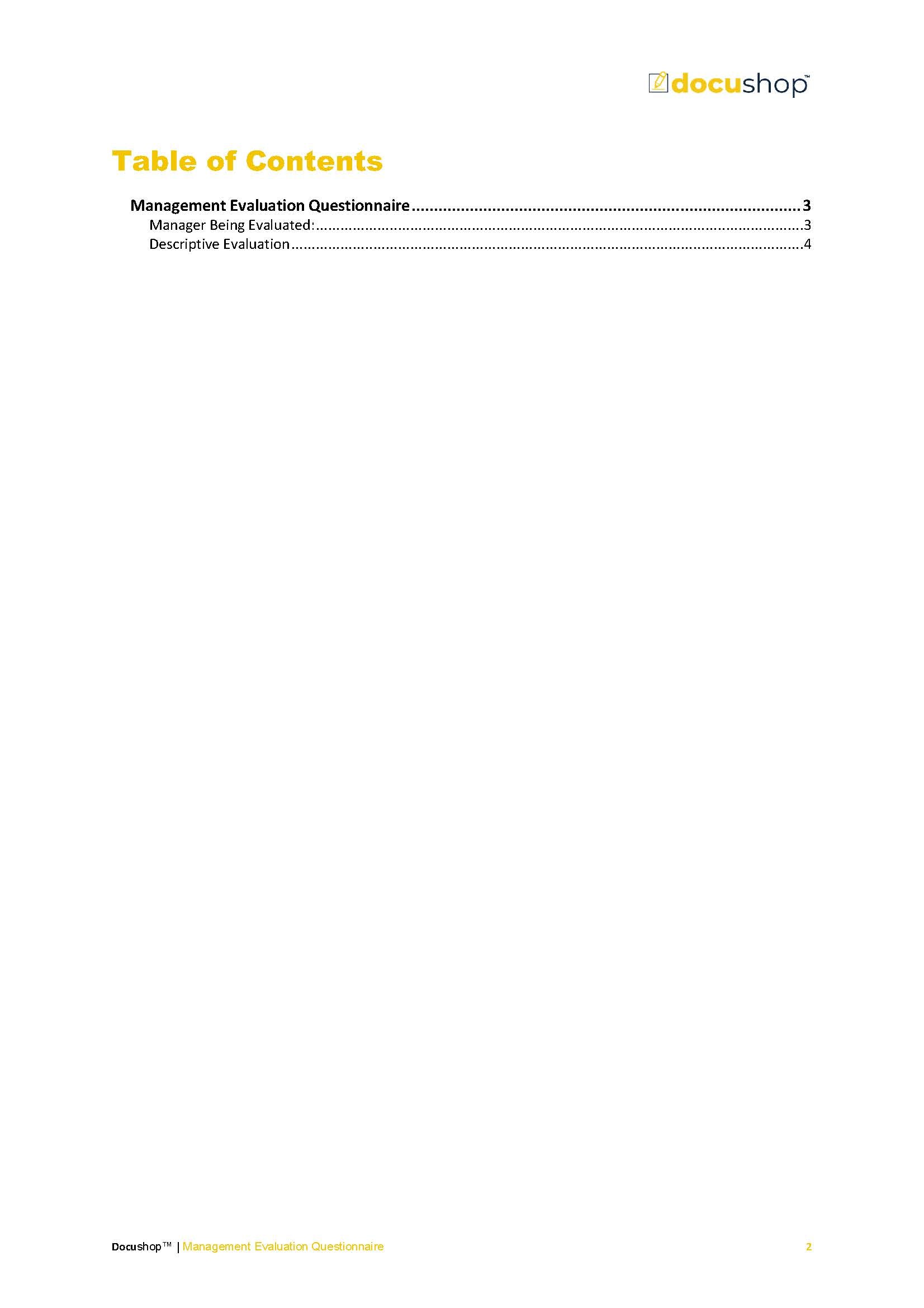 Management Questionnaire Management Evaluation Questionnaire Template - Editable Word Document ...