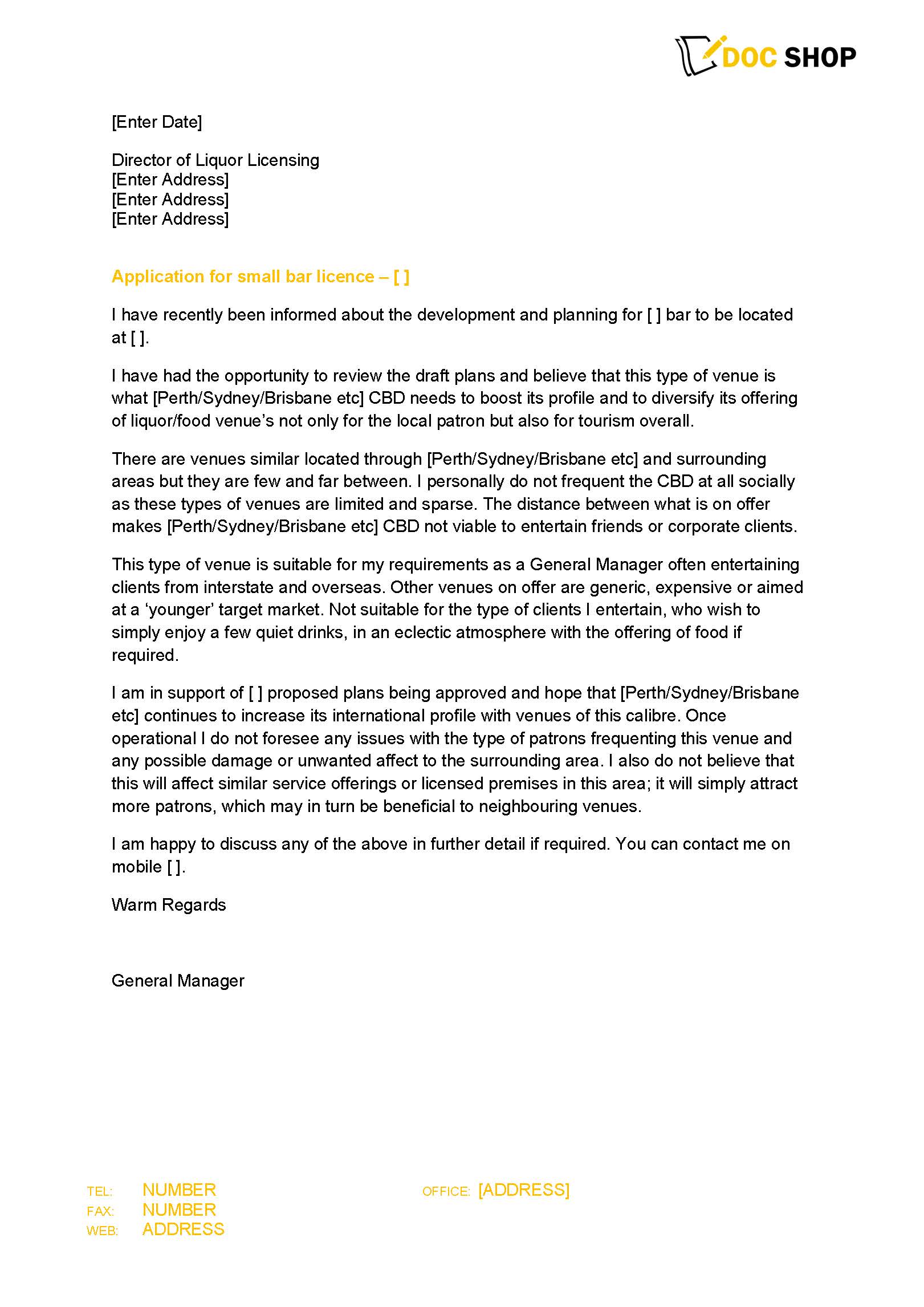Letter For Small Bar Application Docushop