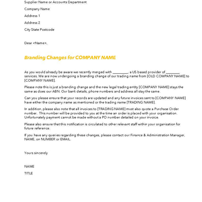 Branding Name Change Letter to Clients Template