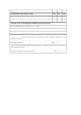 OSH Induction Checklist Template