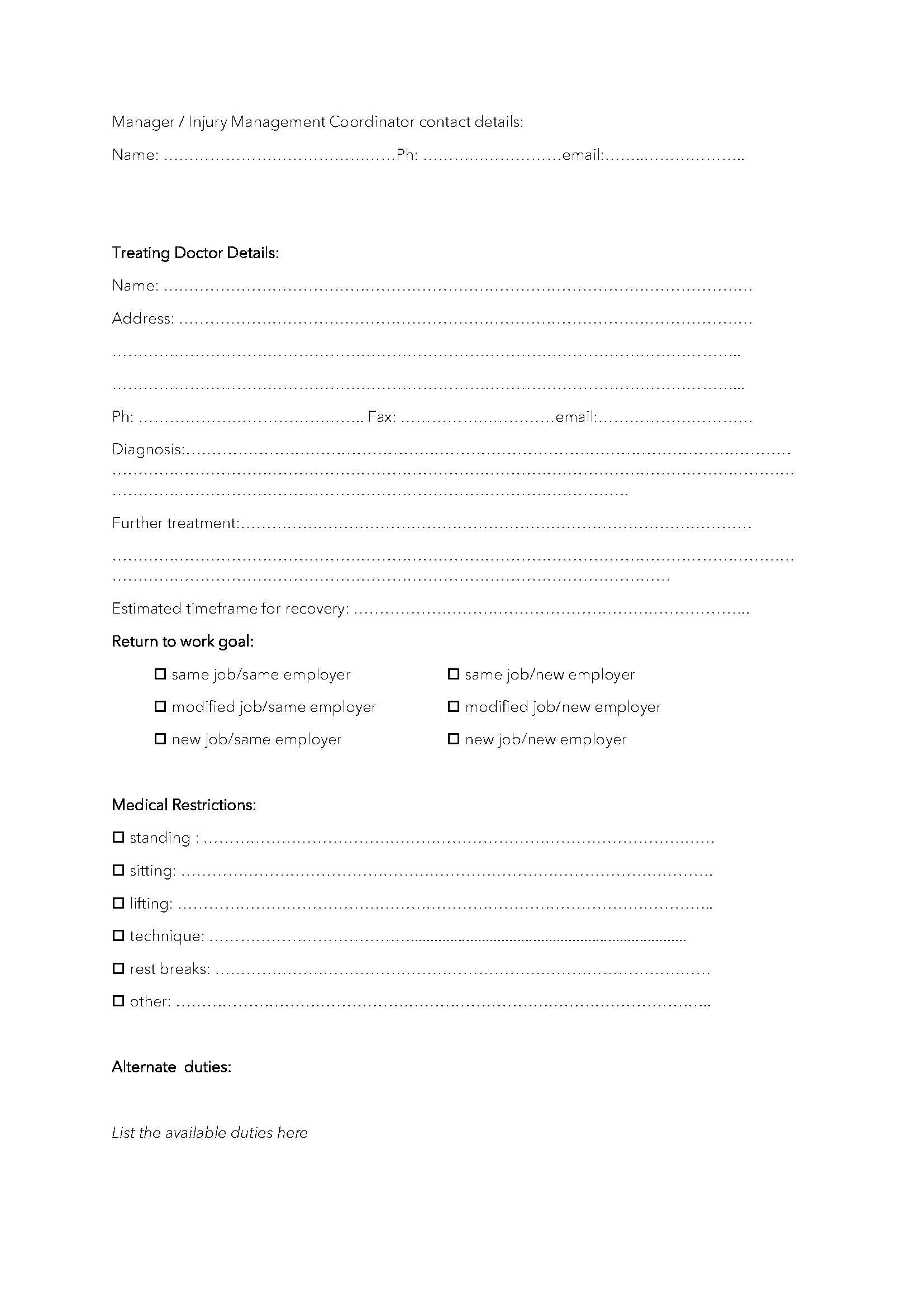 Return to Work Program Editable Template