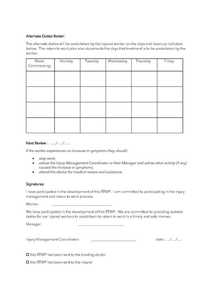 Return to work program editable template docushop